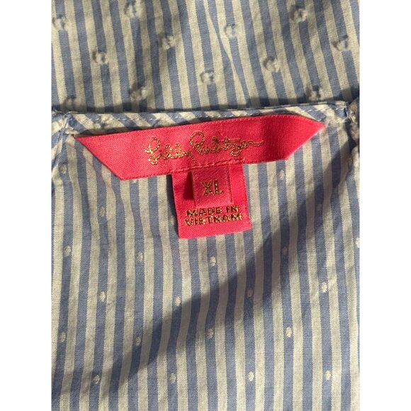 Lilly Pulitzer Blue & White Striped Ruffle Trim Tank Top XL - Picture 4 of 5